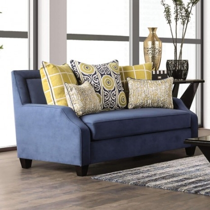 Furniture of America West Brompton Transitional Velvet-Like Solid with Wood Navy-Yellow Loveseat Model SM2274-LV