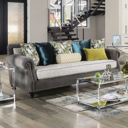 Furniture Of America Mariella Transitional Microfiber, Solid Wood Gray/Beige/Teal/Olive Sofa | SM2286-SF