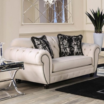 Furniture of America Gilda Glam Linen-Like Solid with Wood Beige-Black Love Seat Model SM2292-LV