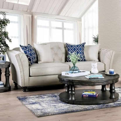 Furniture of America Porth Transitional Linen-Like Solid with Wood Ivory Sofa Model SM2667-SF