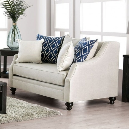 Furniture of America Nefyn Transitional Burlap Weave Solid with Wood Ivory Love Seat Model SM2669-LV