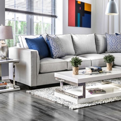 Furniture Of America Ornella Transitional Linen-Like, Solid Wood Light Gray/Blue Sectional | SM2671-SECT