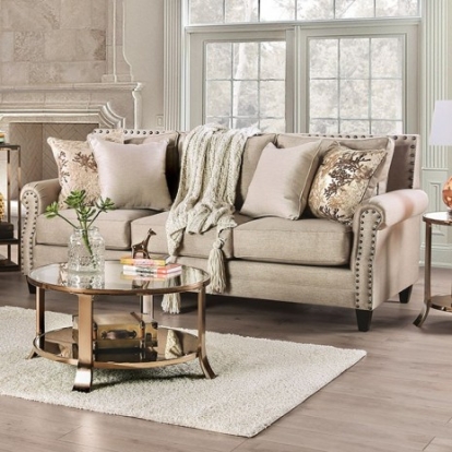 Furniture of America Briana Transitional Chenille Solid with Wood Beige-Gold Sofa Model SM2676-SF
