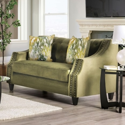 Furniture Of America Kaye Transitional Microfiber, Solid Wood Green Love Seat | SM2684-LV