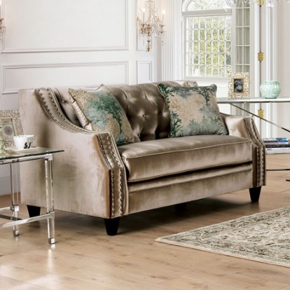 Furniture Of America Elicia Transitional Chenille, Solid Wood Champagne/Turquoise Love Seat | SM2685-LV