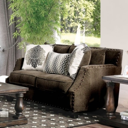 Furniture Of America Cornelia Transitional Chenille, Solid Wood Light Brown Love Seat | SM3073-LV