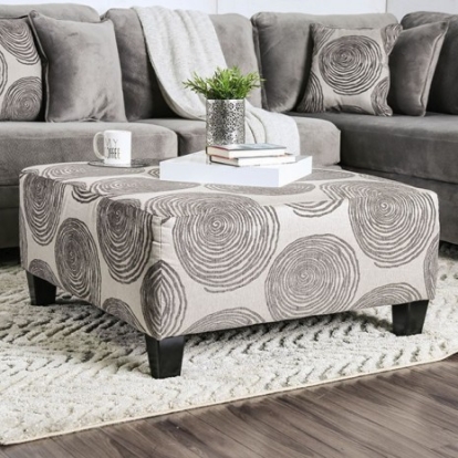 Furniture of America Bonaventura Transitional Fabric Solid with Wood Gray-Pattern Ottoman Model SM5142GY-OT