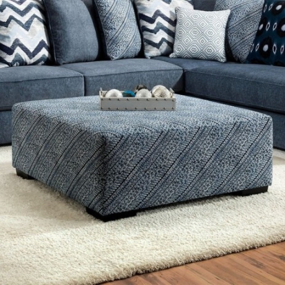 Furniture of America Brielle Transitional Microfiber Solid with Wood Blue-Pattern Ottoman Model SM5146-OT