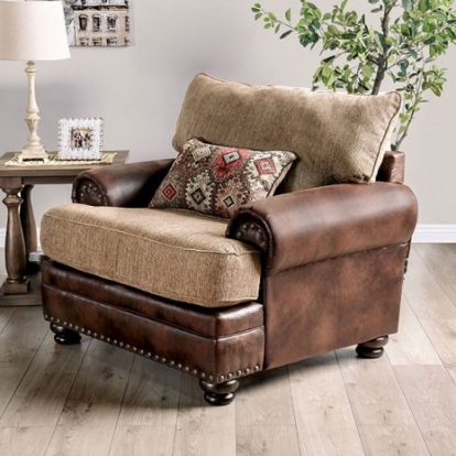 Furniture of America Fletcher Transitional Chenille Leatherette Solid with Wood Brown-Tan Chair Model SM5148-CH