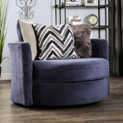 Furniture of America Griswold Transitional Microfiber Solid with Wood Navy Chair Model SM5151-CH