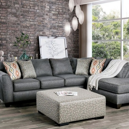 Furniture of America Earl Transitional Chenille Solid with Wood Gray Sectional Model SM5152-SECT