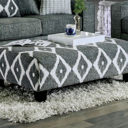 Furniture of America Basie Transitional Chenille Solid with Wood Gray Ottoman Model SM5156-OT