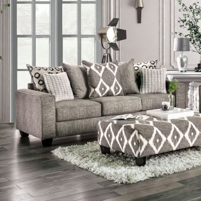 Furniture of America Basie Transitional Chenille Solid with Wood Gray Sofa Model SM5156-SF