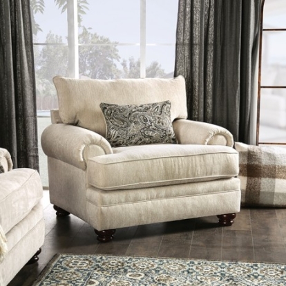 Furniture of America Hatfield Transitional Chenille Solid with Wood Cream Chair Model SM5158-CH