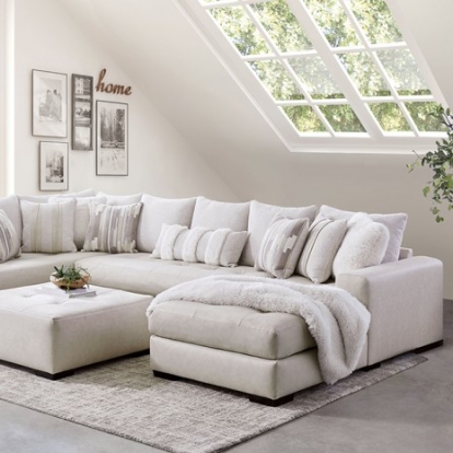Furniture of America Warrenton Transitional Chenille Leather-Like Fabric Solid with Wood Ivory Sectional Model SM5170-SECT