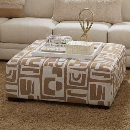Furniture of America Carleton Transitional Chenille Solid with Wood Ivory-Tan Ottoman Model SM5172-OT