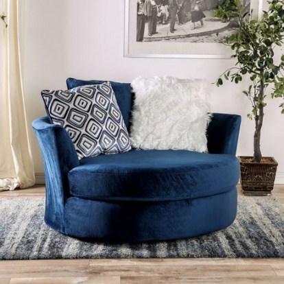 Furniture of America Waldport Transitional Microfiber Solid with Wood Navy Chair Model SM5175-CH