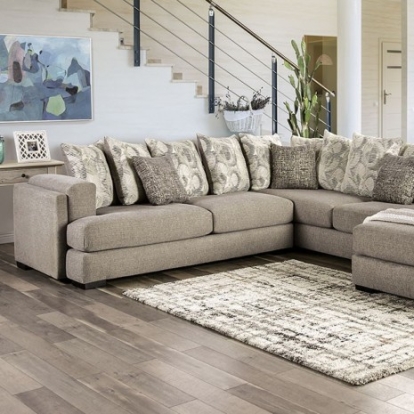 Furniture of America Angelia Transitional Chenille Solid with Wood Light Gray Sectional Model SM5182-SECT