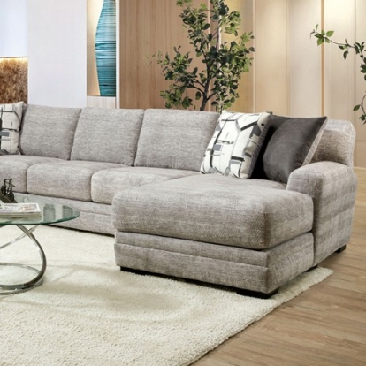 Furniture of America Walthamstow Contemporary Chenille Solid with Wood Gray Sectional Model SM5190-SECT