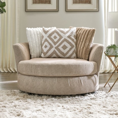 Furniture of America Loughlin Transitional Chenille Solid with Wood Light Brown Swivel Chair Model SM5193-CH-SW