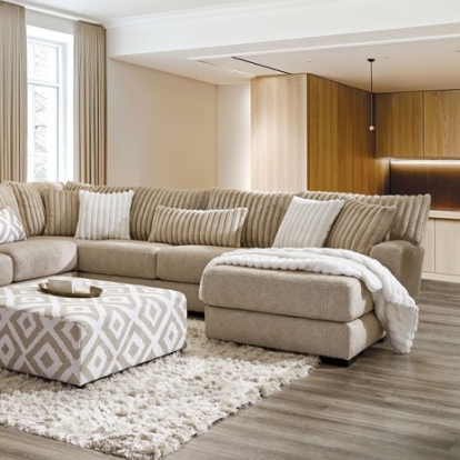 Furniture of America Loughton Transitional Chenille Solid with Wood Light Brown Sectional Model SM5194-SECT