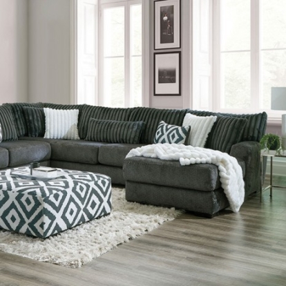 Furniture Of America Loughton Transitional Chenille, Solid Wood Gun Metal Sectional | SM5196-SECT