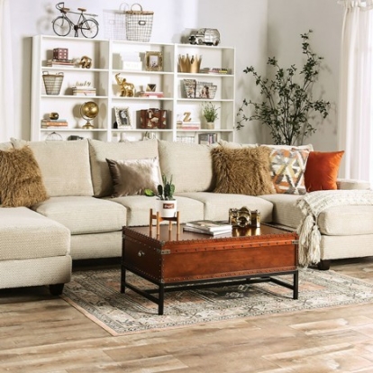 Furniture Of America Carnforth Transitional Microfiber, Solid Wood Tan Sectional | SM5218-SECT