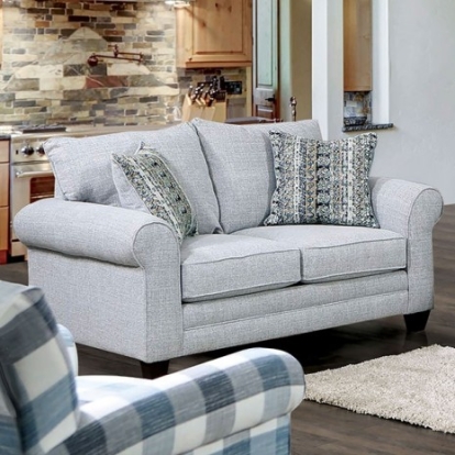 Furniture of America Aberporth Contemporary Linen-Like Solid with Wood Gray Loveseat Model SM5406-LV