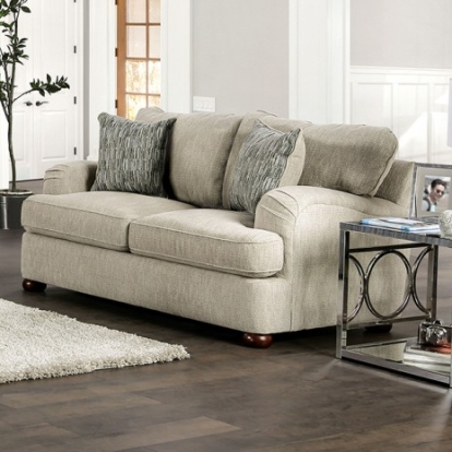 Furniture of America Salisbury Traditional Chenille Solid with Wood Cream Loveseat Model SM5409-LV
