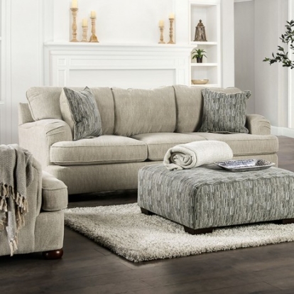 Furniture of America Salisbury Traditional Chenille Solid with Wood Cream Sofa Model SM5409-SF