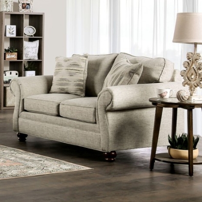 Furniture of America Amaya Transitional Linen-Like Solid with Wood Cream Loveseat Model SM5411-LV