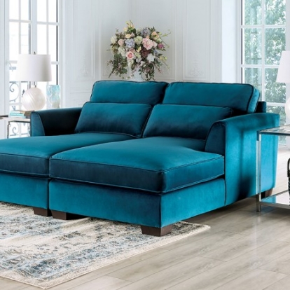 Furniture Of America Peregrine Contemporary Foam, Velvet-Like, Solid Wood Teal Sectional | SM5415-SECT