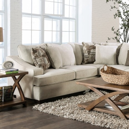 Furniture of America Mornington Transitional Foam Linen-Like Solid with Wood Ivory-Brown Sectional Model SM5416-SECT