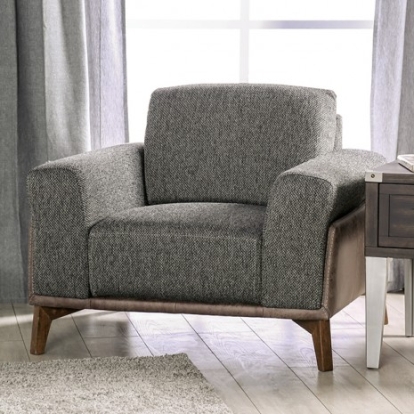 Furniture of America Kloten Mid-Century Modern Fabric Leatherette Solid with Wood Gray Chair Model SM6045-CH