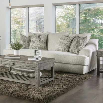 Furniture of America Moorpark Contemporary Boucle Solid with Wood Off-White Sofa Model SM6092-SF