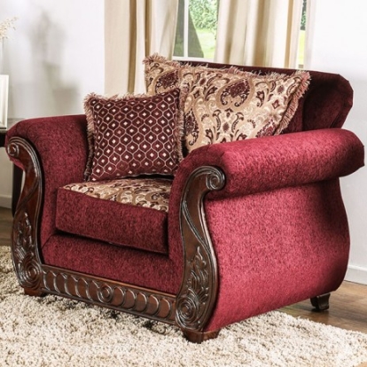 Furniture of America Tabitha Traditional Fabric Leatherette Solid with Wood Wine-Gold Chair Model SM6110-CH