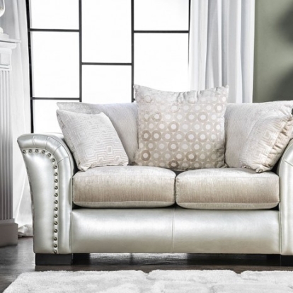 Furniture Of America Benigno Transitional Chenille, Leatherette, Solid Wood Pearl Love Seat | SM6411-LV