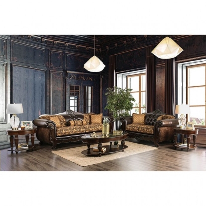 Quirino Tan/Dark Brown Sofa with Loveseat Model SM6417-2PC by Furniture of America