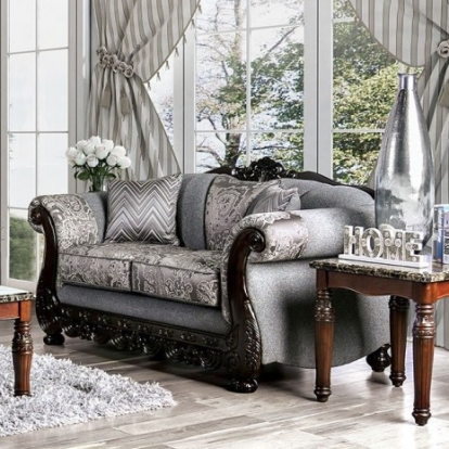 Furniture Of America Newdale Traditional Chenille, Solid Wood, Others Gray Love Seat | SM6424-LV