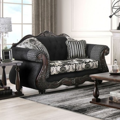 Furniture Of America Ronja Traditional Chenille, Solid Wood, Others Black Love Seat | SM6432-LV