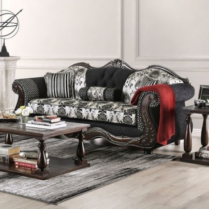 Furniture of America Ronja Traditional Chenille Solid with Wood Black Sofa Model SM6432-SF