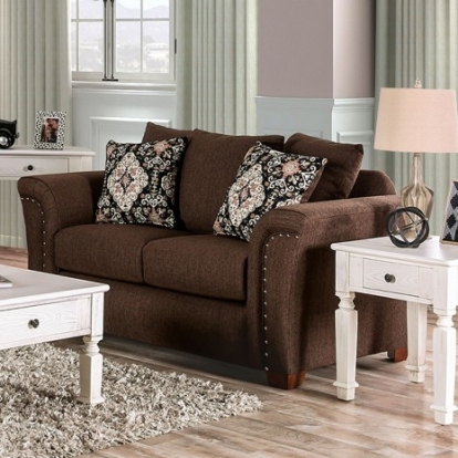 Furniture of America Belsize Transitional Linen-Like Solid with Wood Chocolate-Tan Loveseat Model SM6439-LV