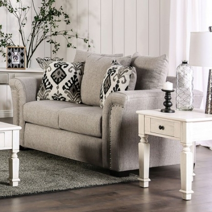 Furniture of America Belsize Transitional Linen-Like Solid with Wood Light Taupe-Black Loveseat Model SM6440-LV