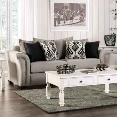 Furniture of America Belsize Transitional Linen-Like Solid with Wood Light Taupe-Black Sofa Model SM6440-SF