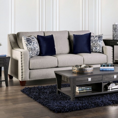 Furniture of America Stickney Transitional Linen-Like Solid with Wood Light Gray-Navy Sofa Model SM6441-SF