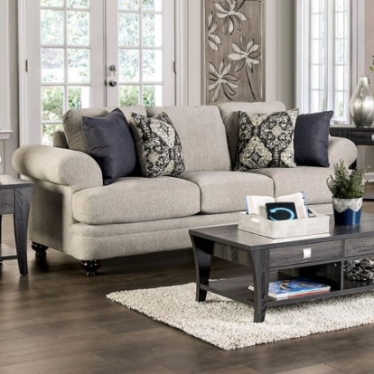 Furniture of America Miramar Transitional Chenille Solid with Wood Beige-Charcoal Sofa Model SM6442-SF