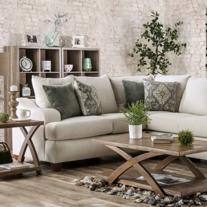 Furniture of America Paddington Contemporary Linen-Like Solid with Wood Beige-Sage Green Sectional Model SM6443-SECT