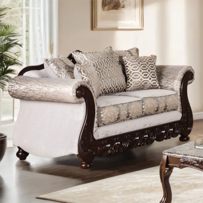 Furniture of America Catalonia Traditional Fabric Foam Pinewood Solid with Wood Beige-Dark Cherry Loveseat Model SM6451-LV