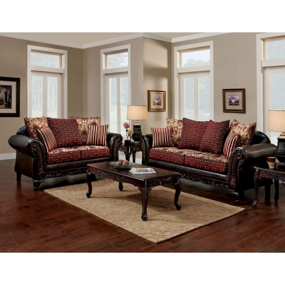 Ellis Burgundy/Brown/Dark Cherry Sofa with Loveseat Model SM7507N-2PC by Furniture of America