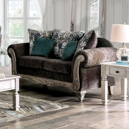 Furniture Of America Cerise Traditional Chenille, Wood, Others Gray/Antique White Love Seat | SM7642-LV